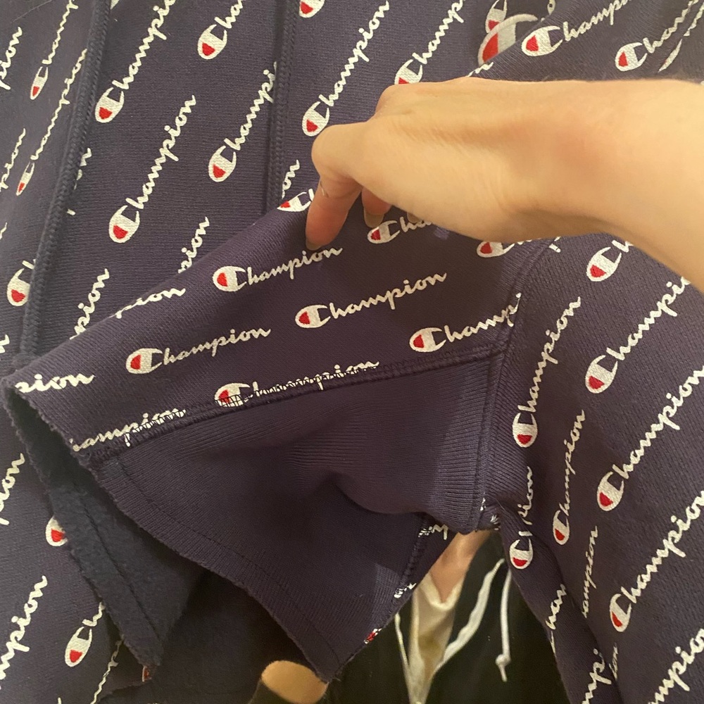 Champion Navy Blue Cropped Hoodie Sz Xs Diagonal … - image 7